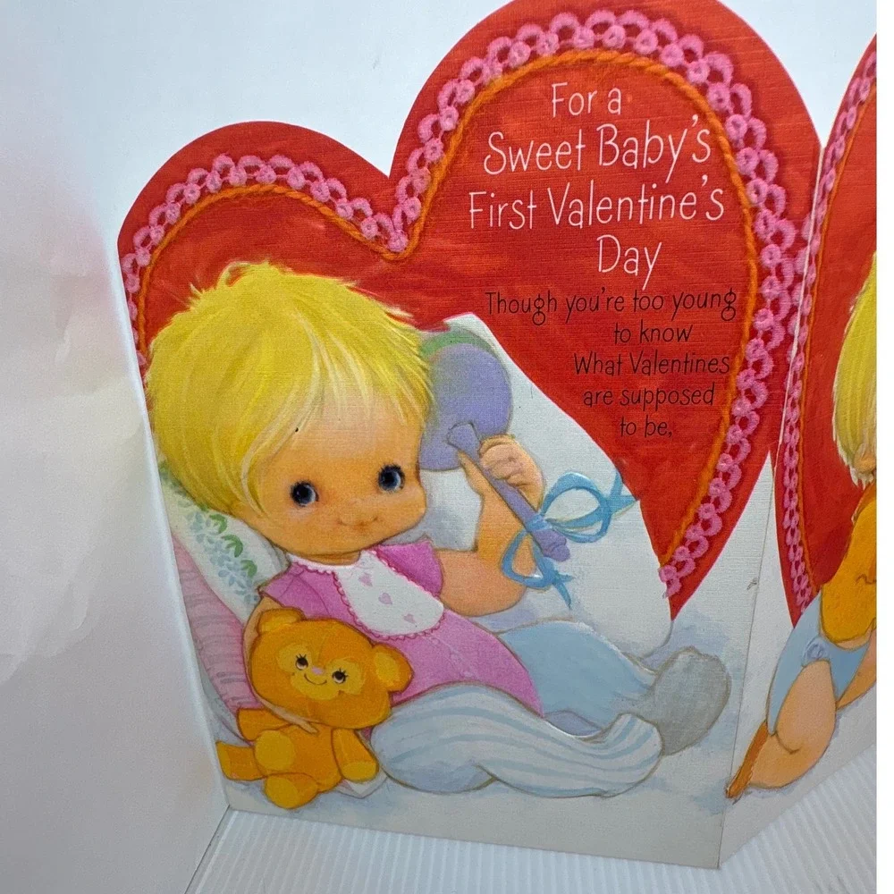 Vintage Hallmark Baby's First Valentine's‎ Day Card 1973 Three Panel Signed
